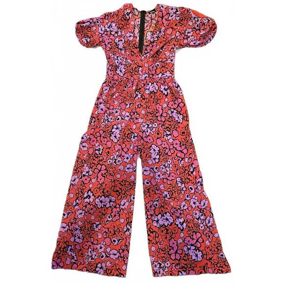 Boohoo Women's Floral Wide Leg Jumpsuit with Puff Sleeves Size 4 - Picture 10 of 10